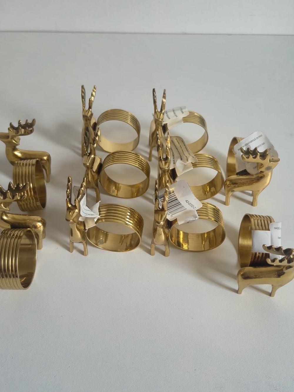 Vintage Brass Reindeer Napkin Rings Set of 10 Christmas Decor NWT